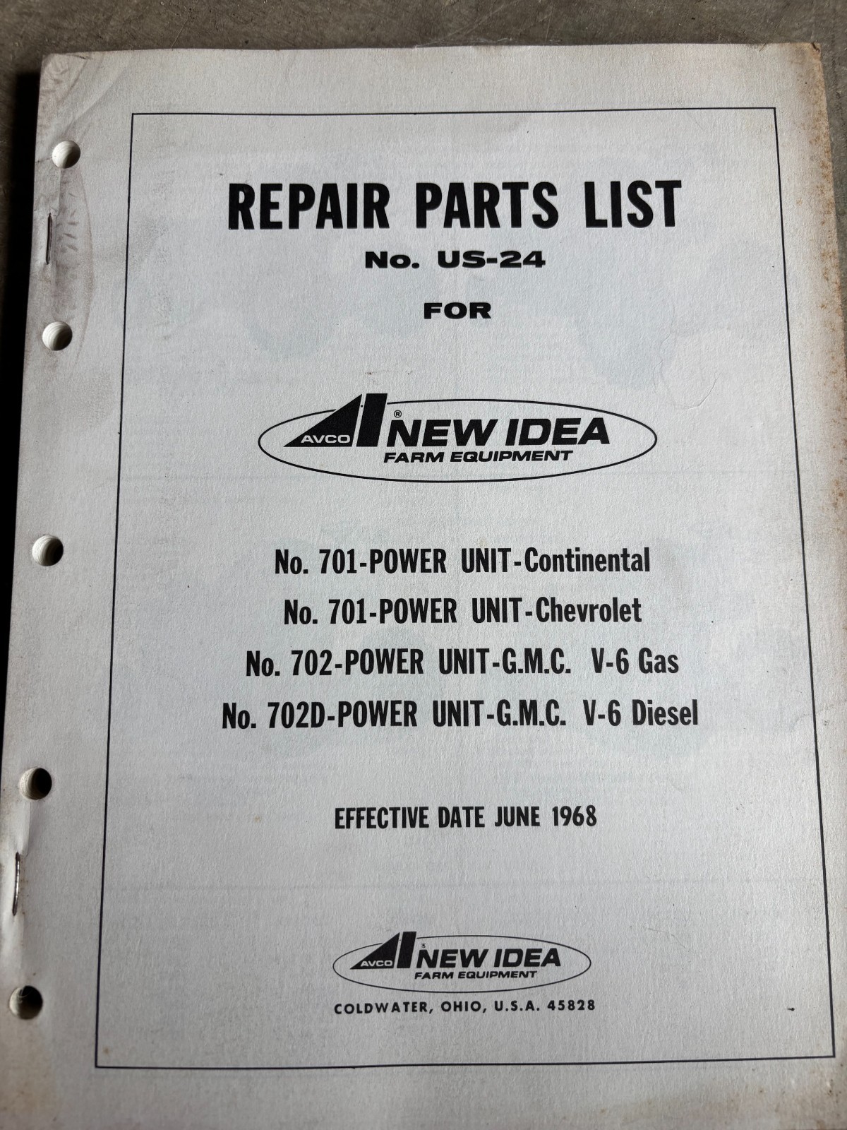 New Idea 701 702 702D Uni System Power Unit Manual AMIL26