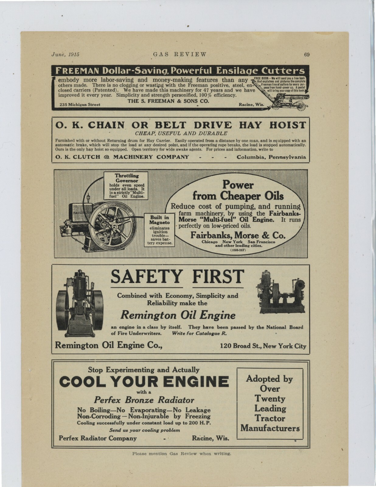 1915 Fairbanks, Morse & Co. Oil Engine Ad: Remington Engine Ad, Same Page