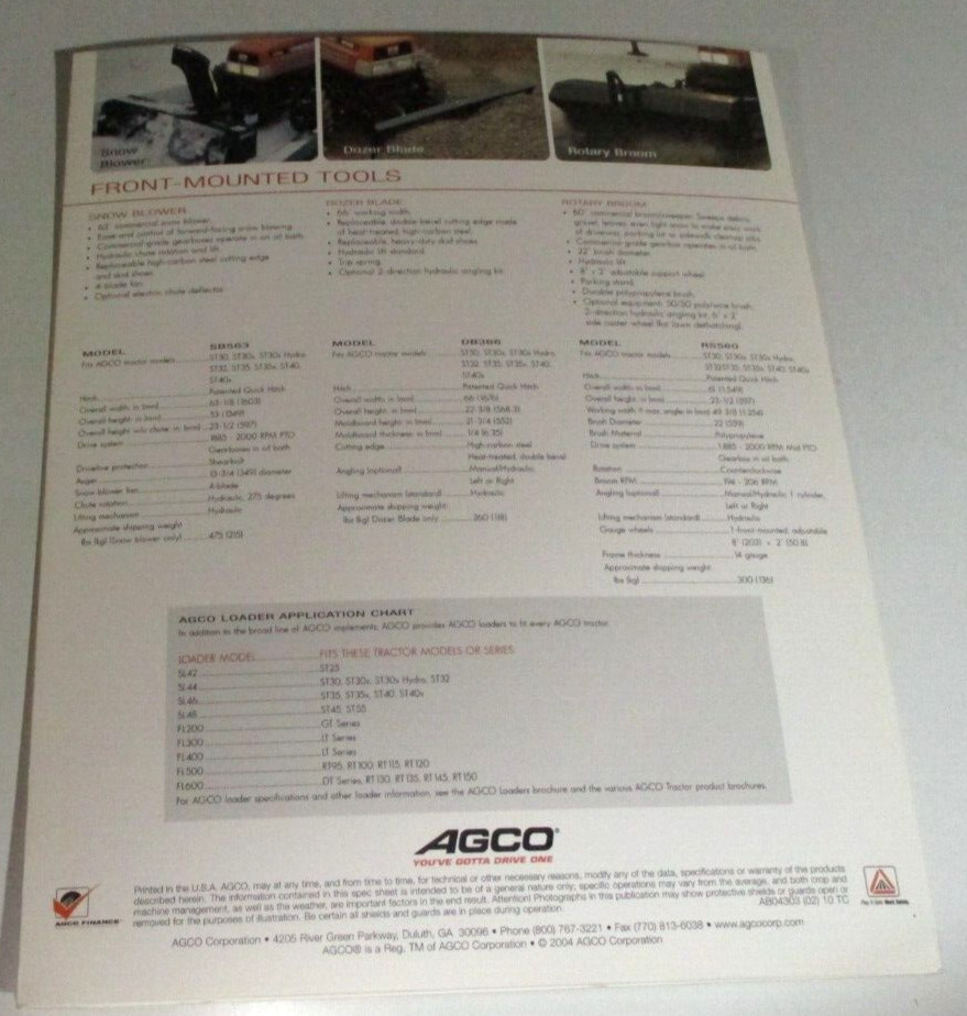 *AGCO Implements for 19 HP to 135 HP Tractors Sales Brochure 2004 AB04303