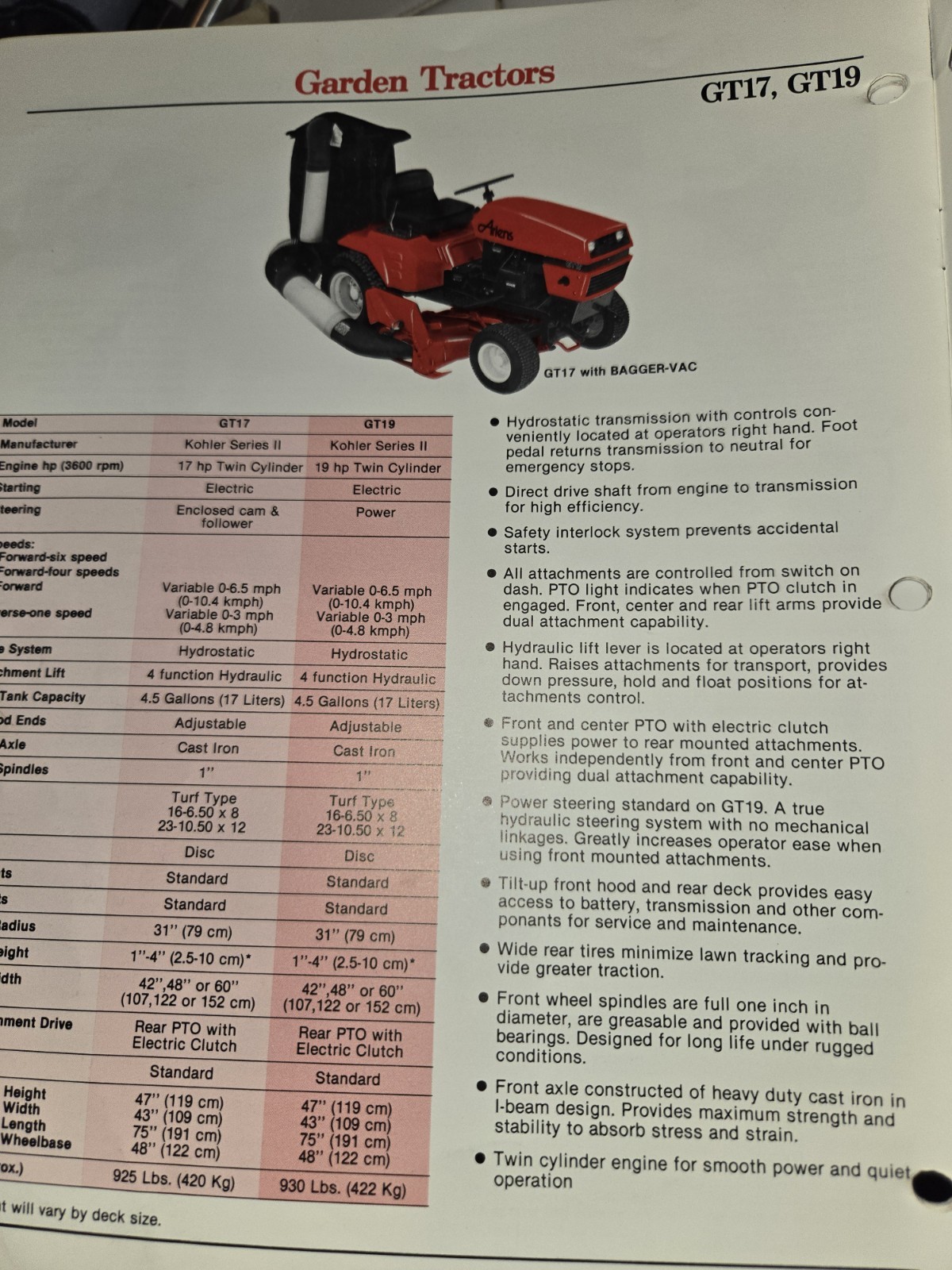 1985 ARIENS GARD N YARD PRODUCTS DEALERSHIP ADVERTISING BROCHURE