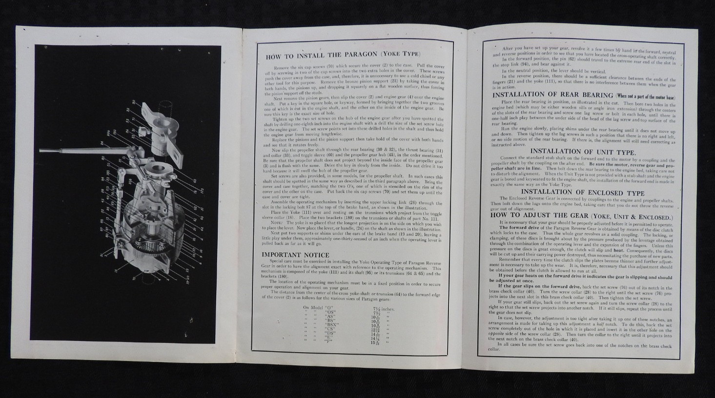 c.1913-1915 Paragon Gear Works « Reverse Gears » Installation Manual Taunton MA