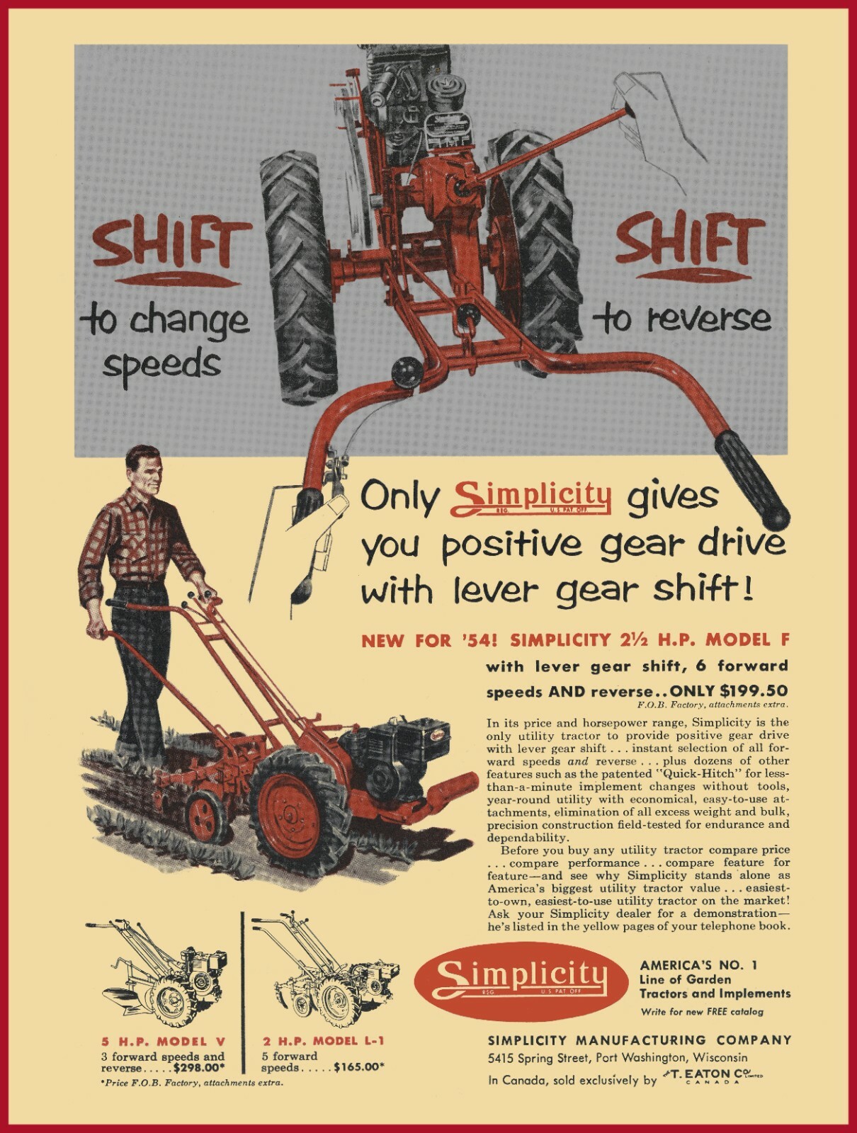 1953 Simplicity Garden Tractors New Metal Sign: Model F for 1954 Pictured