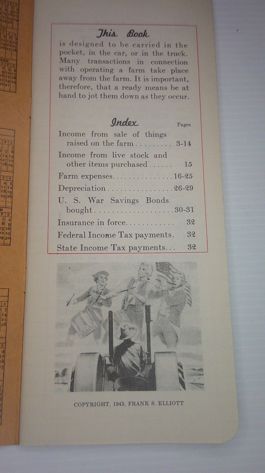 E.L. Norman auctioneer Williamsfield, Il. Farmer&rsquo;s income tax record 1943 book