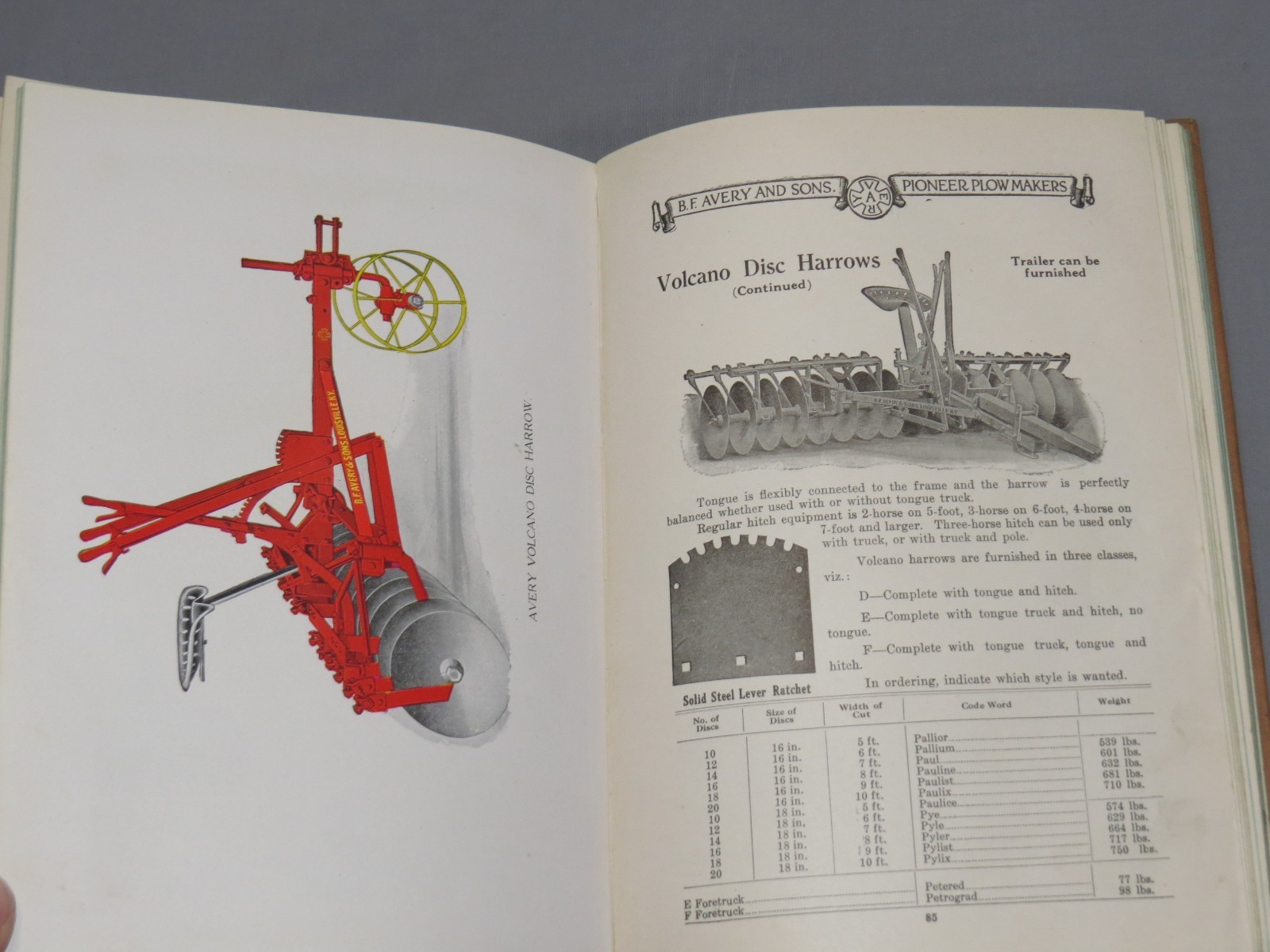 Vintage 1920 BF Avery Plows Implements GENERAL Catalog Color Plates 174pg Hardbo