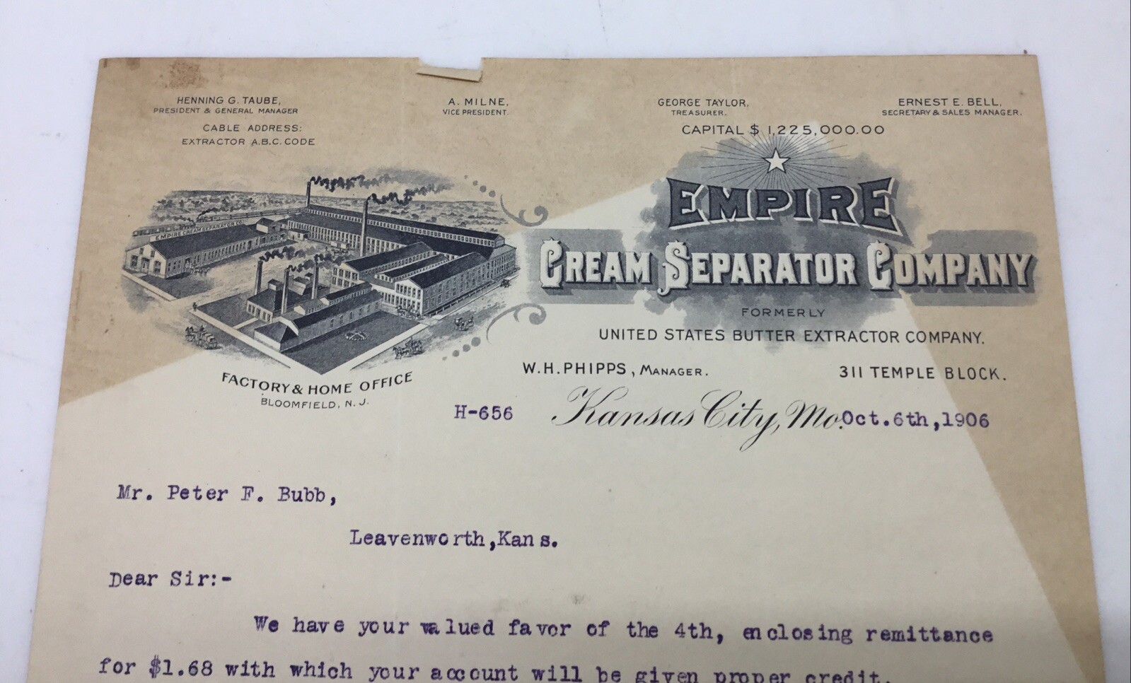 1906 Empire Cream Separator Co. Kansas City Mo. / Bloomfield NJ……..[P31]