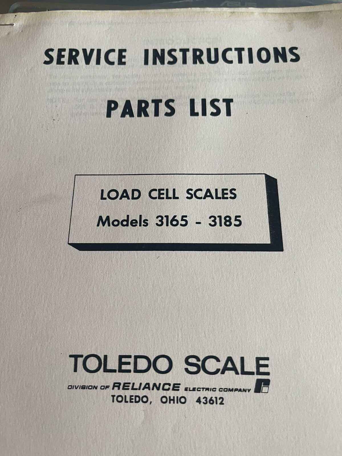 Toledo scale Company Service Instructions/Parts manuals, for assorted Models