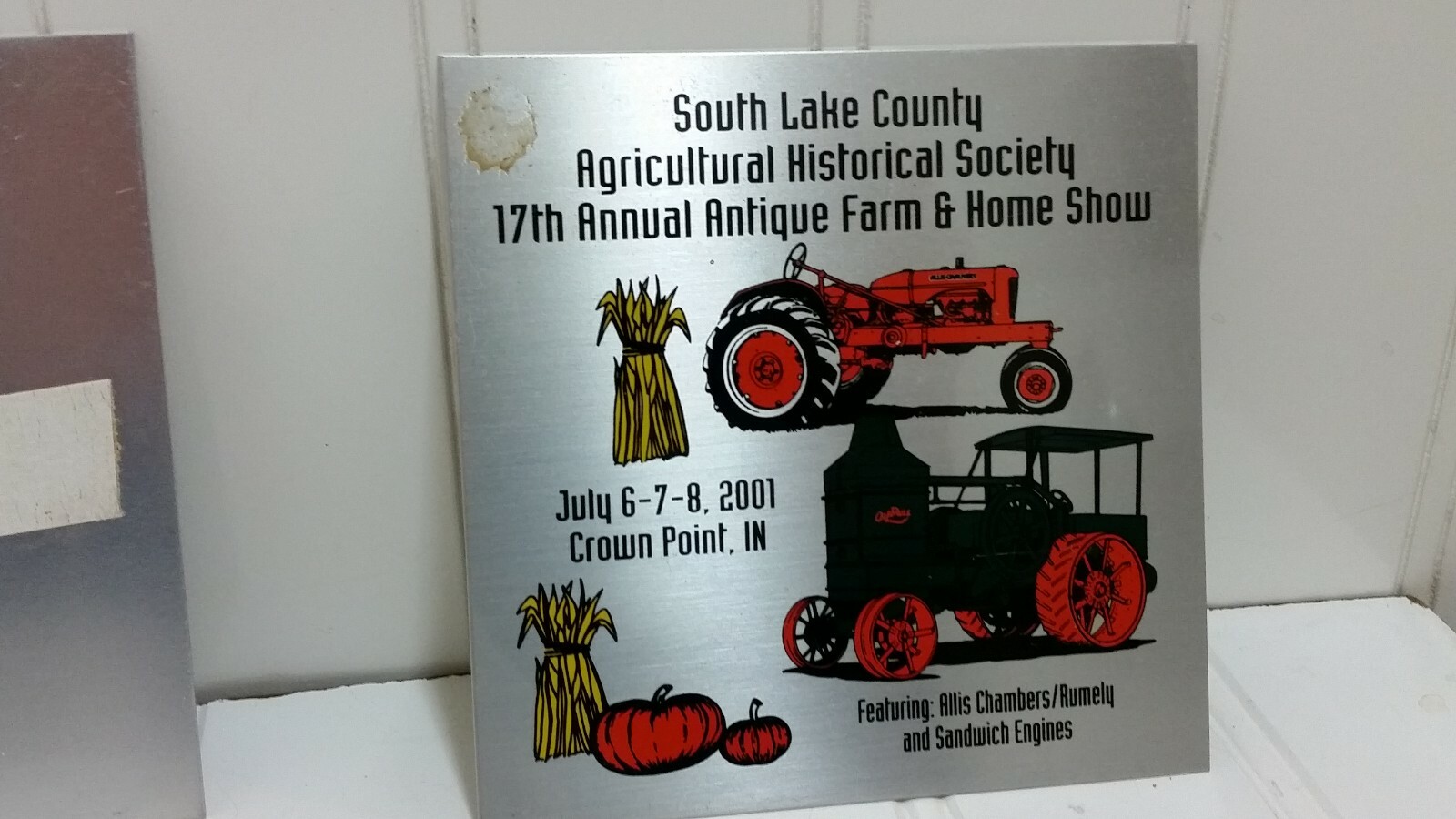 Steam Power & Antique Engine Show EXHIBITOR PLAQUE Lot Exibits Indiana Lake Co