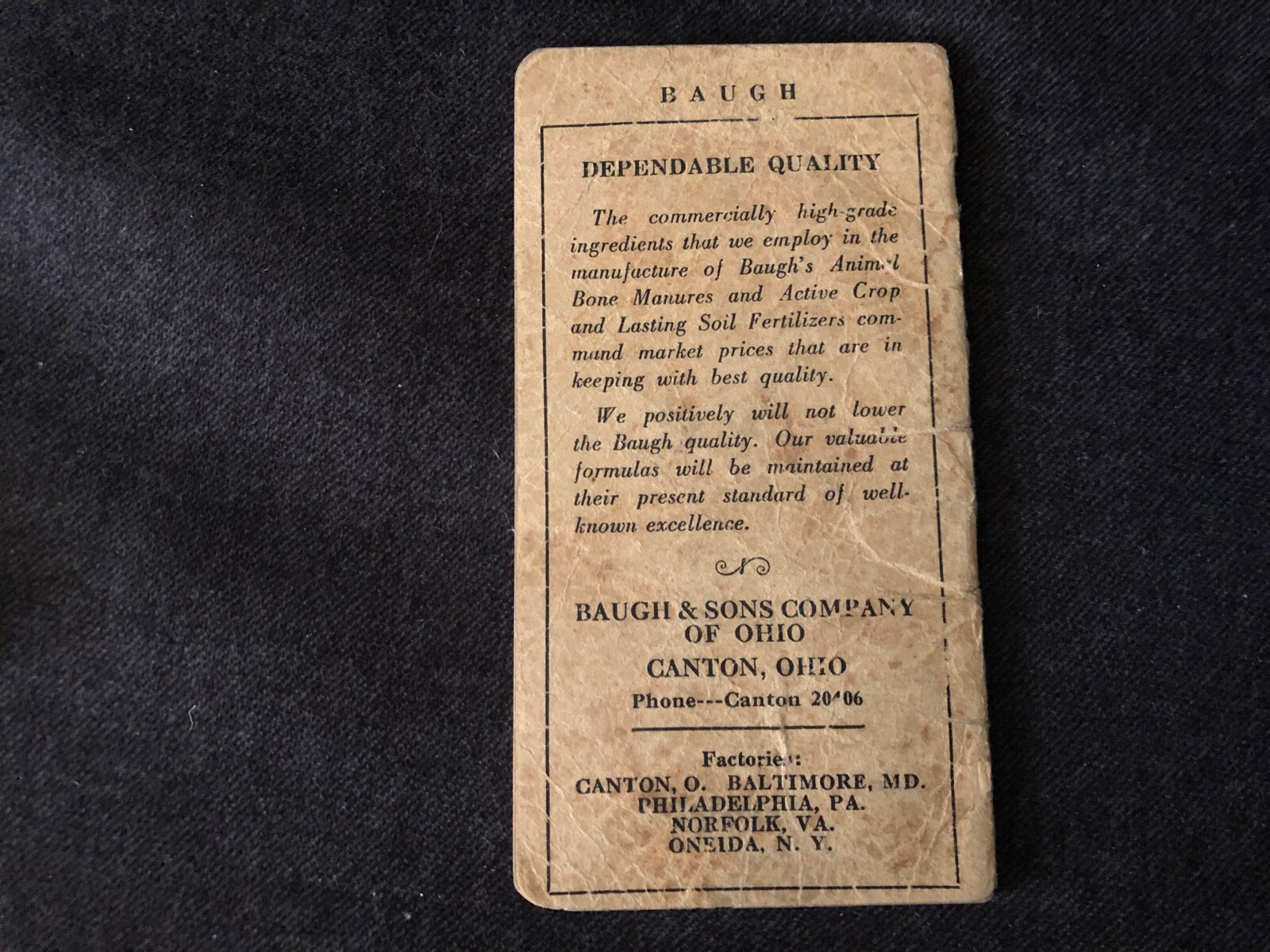 Vintage BAUGH & SONS Company of Ohio Vest Pocket Notebook Canton Bone Manures