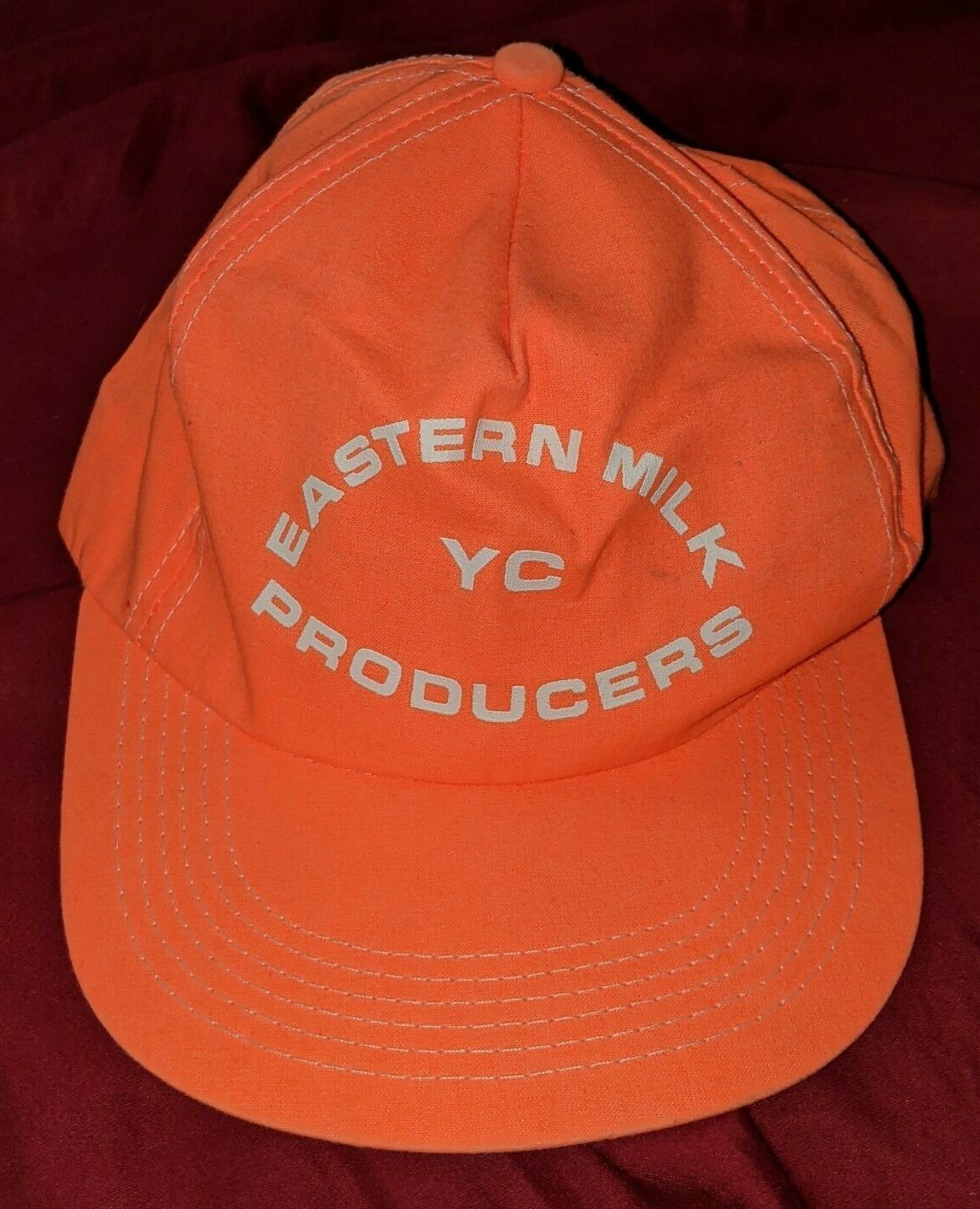 Eastern Milk Producers YC Neon Orange snapback cap Hat Dairy Advertising Vintage