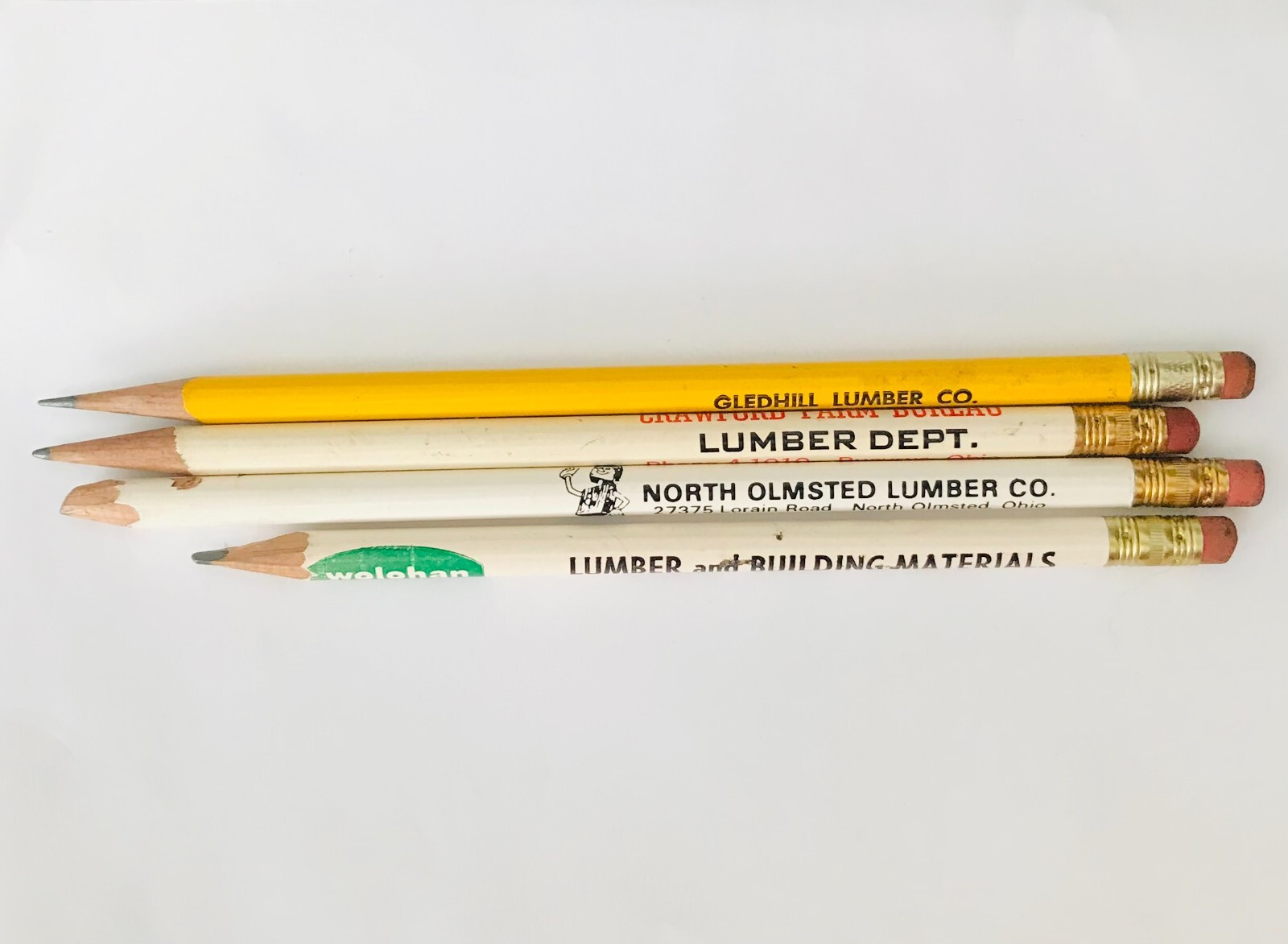 1930s-1950s Ohio Lumber Advertising Pencils Lot of 4 Bucyrus N. Olmstead Galion