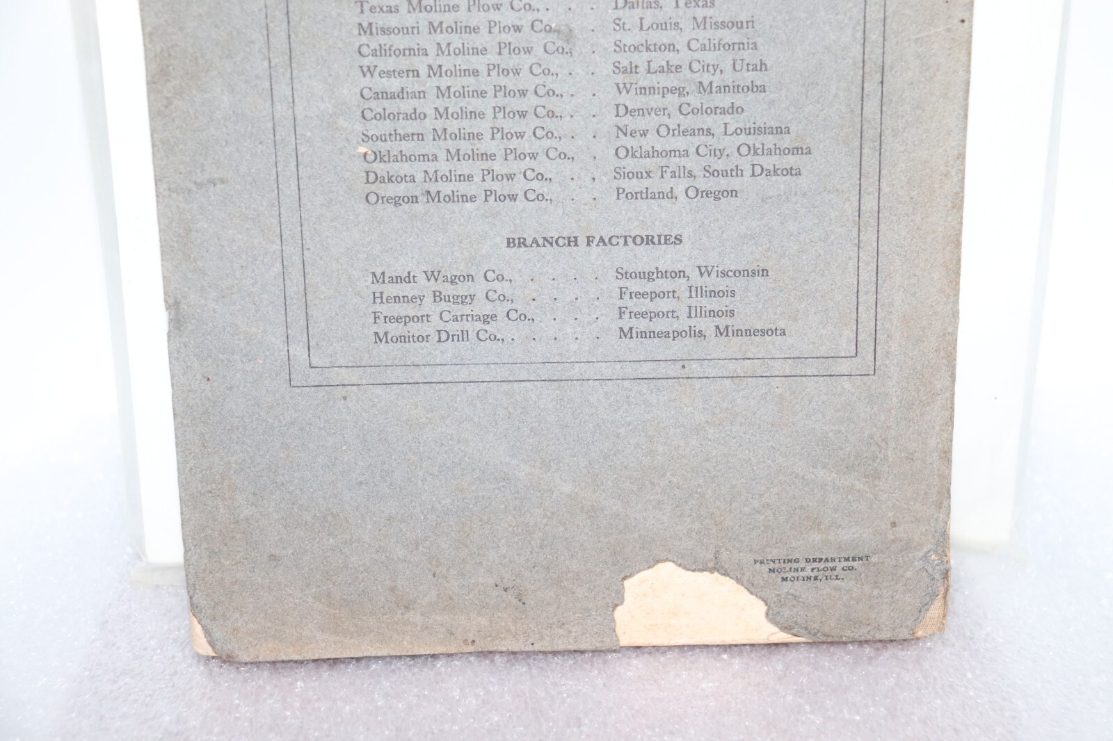 Moline Plow Co. Illustrated Repair Price List for 1910 General Catalogue