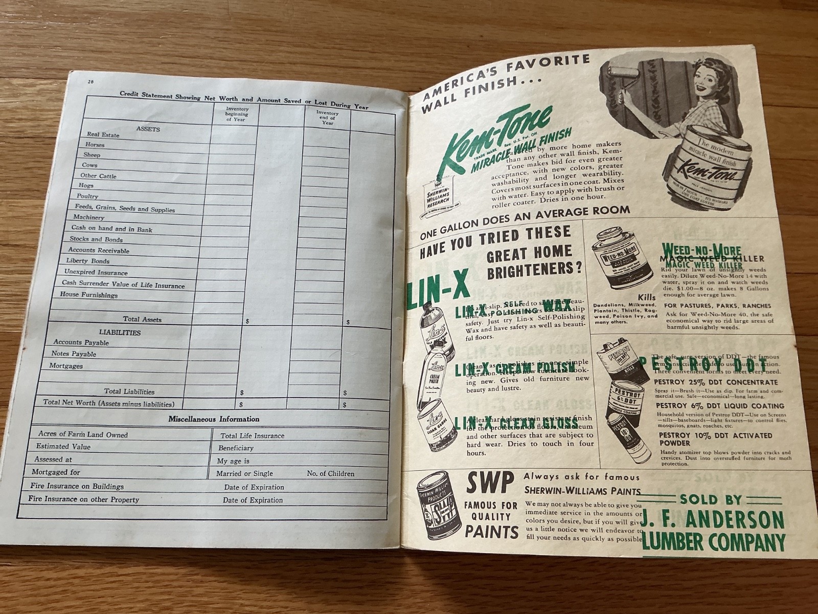 1947 Farm Acct. Record Book – J. F. Anderson Lumber Co. Minnesota, Iowa, Dakotas