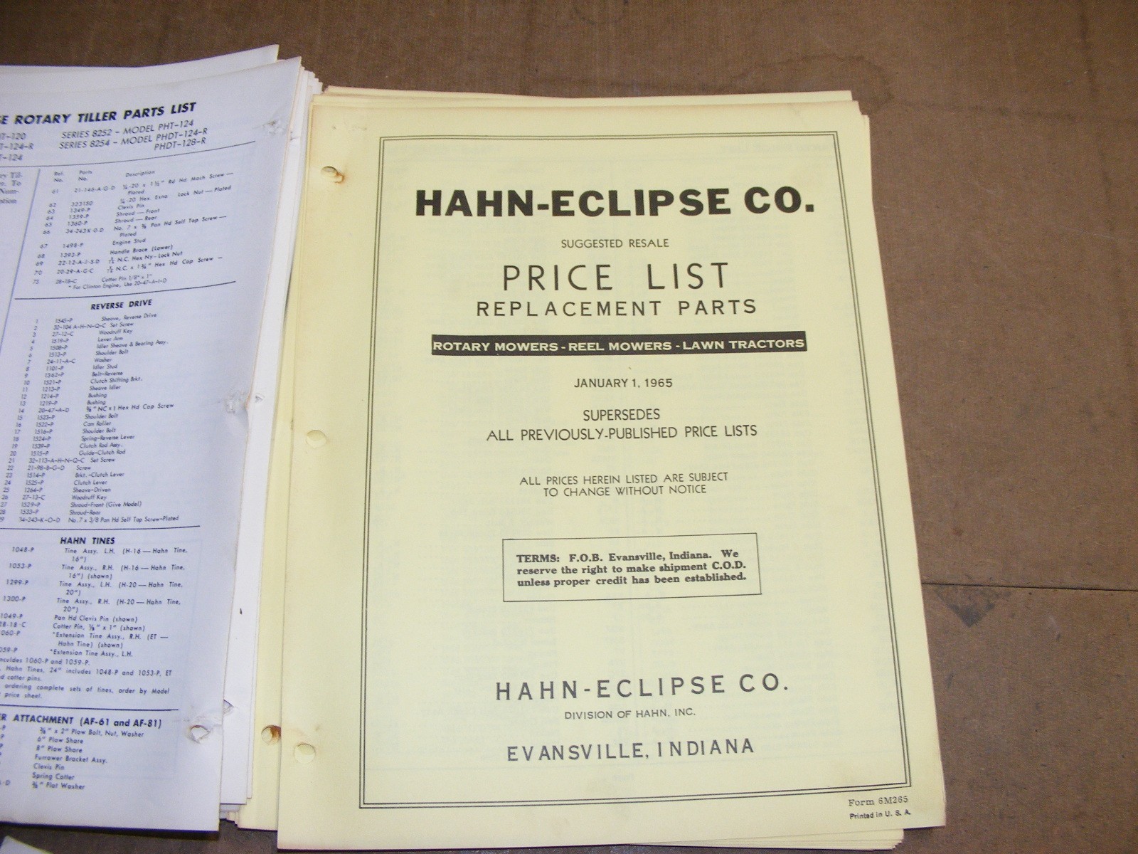1960s Hahn Eclipse Mower Master Parts Catalog Maintenance Manual