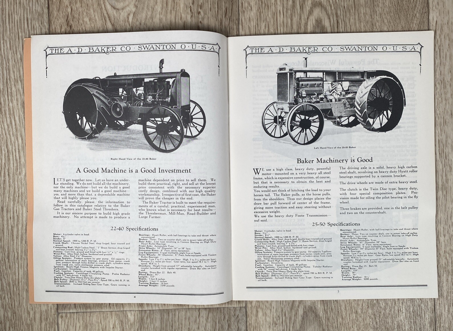 Vintage A. D. Baker Company Catalog Gas Tractor Grain Thresher Swanton Ohio