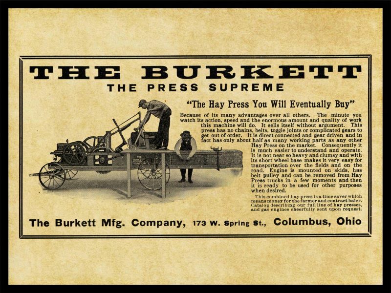 1915 Burkett Hay Press Columbus OH NEW Metal Sign 24&Prime;x30&Prime; USA STEEL XL Size 7 lb
