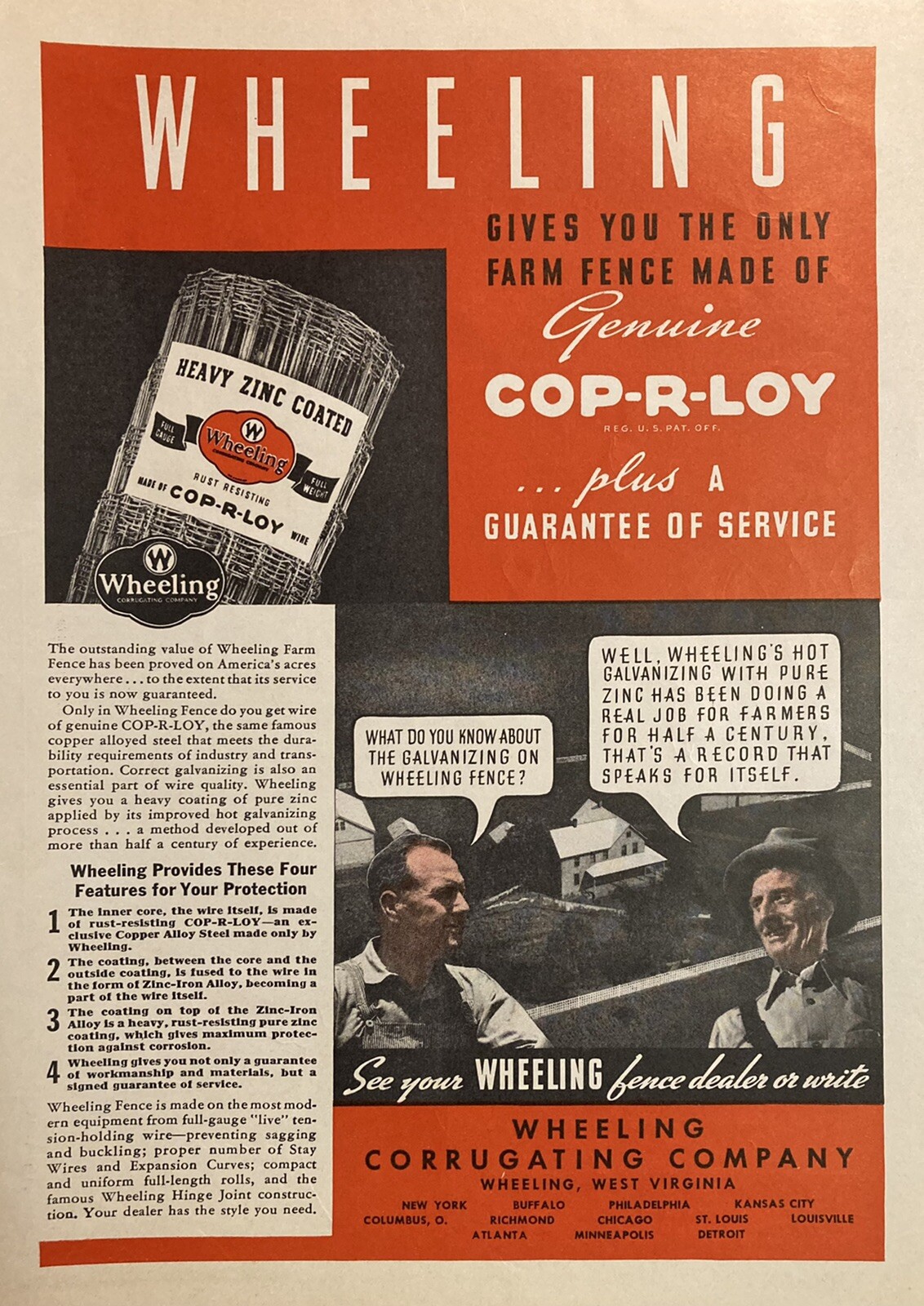 1937 AD.(XH60)~WHEELING CORRUGATING CO. WHEELING, W. VA. COP-R-LOY FENCING