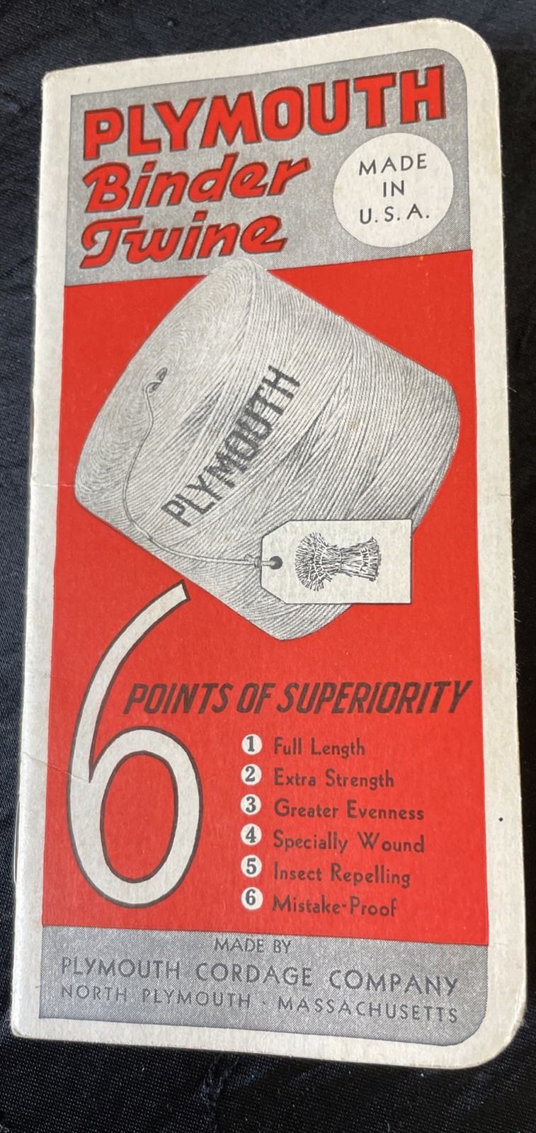 Vintage 1938 39 Plymouth Binder Twine Cordage Co. Pocket Memo Note Book | Clean!