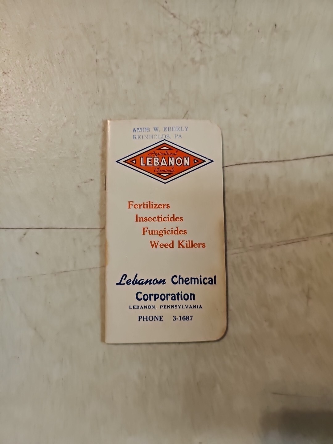 Lebanon Chemical Corp Lebanon PA Fertilizer Notebook Shirt Pocket Memo Book 1954