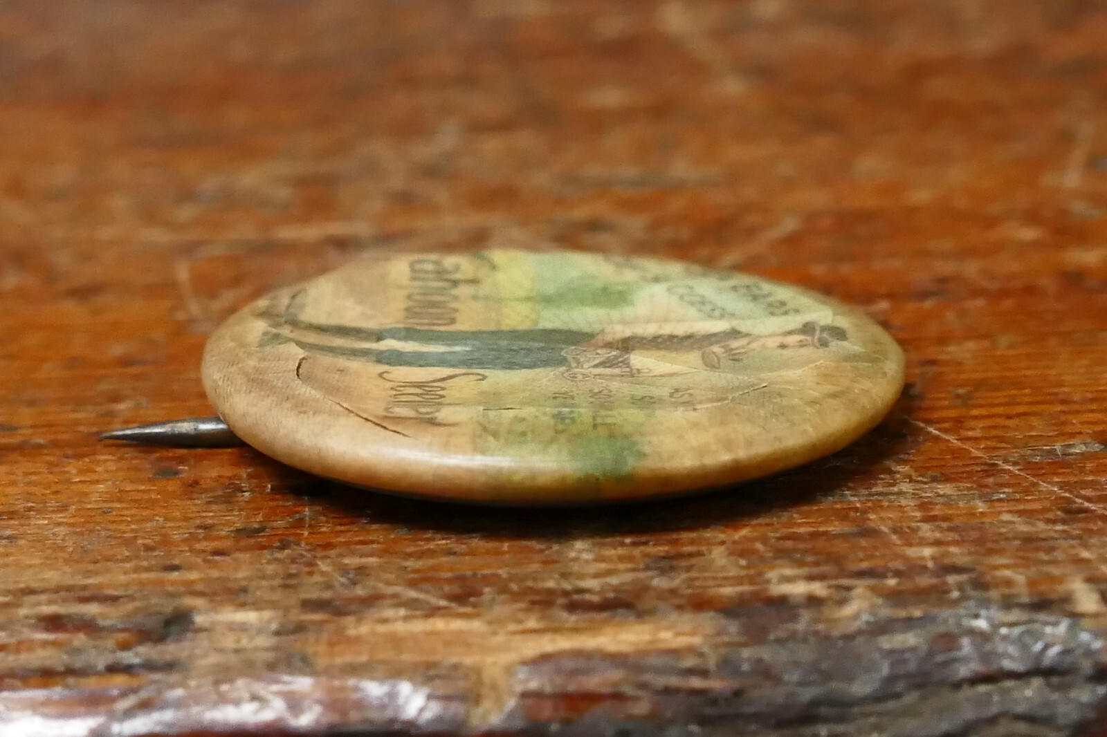 RARE Early 1900s Antique Cahoon Seeder Farm Implement Celluloid Pin Button 1.25”