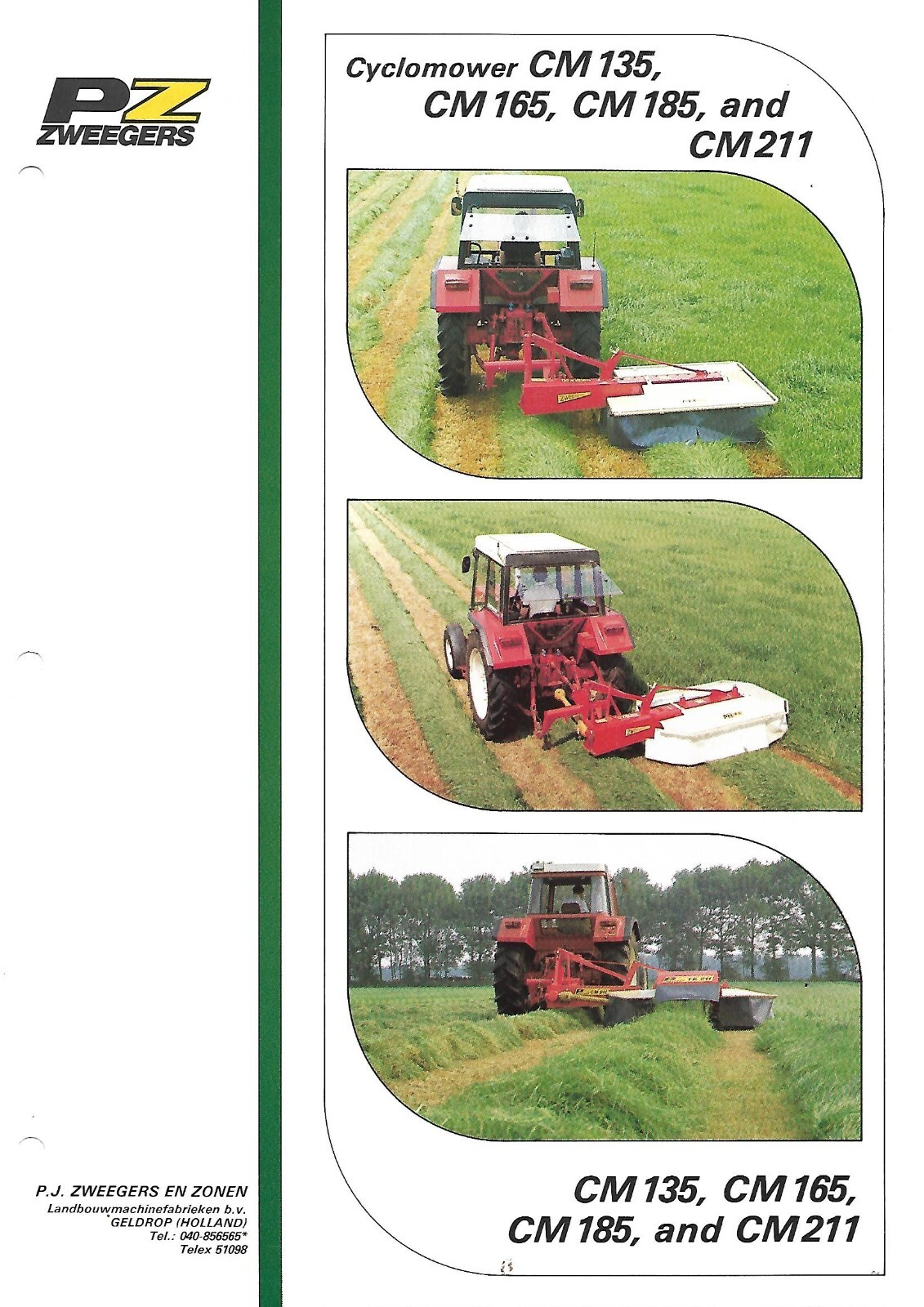 Farm Equipment Brochure – PJ Zweegers – CM 135 165 185 211 – Cyclomower (F8765)