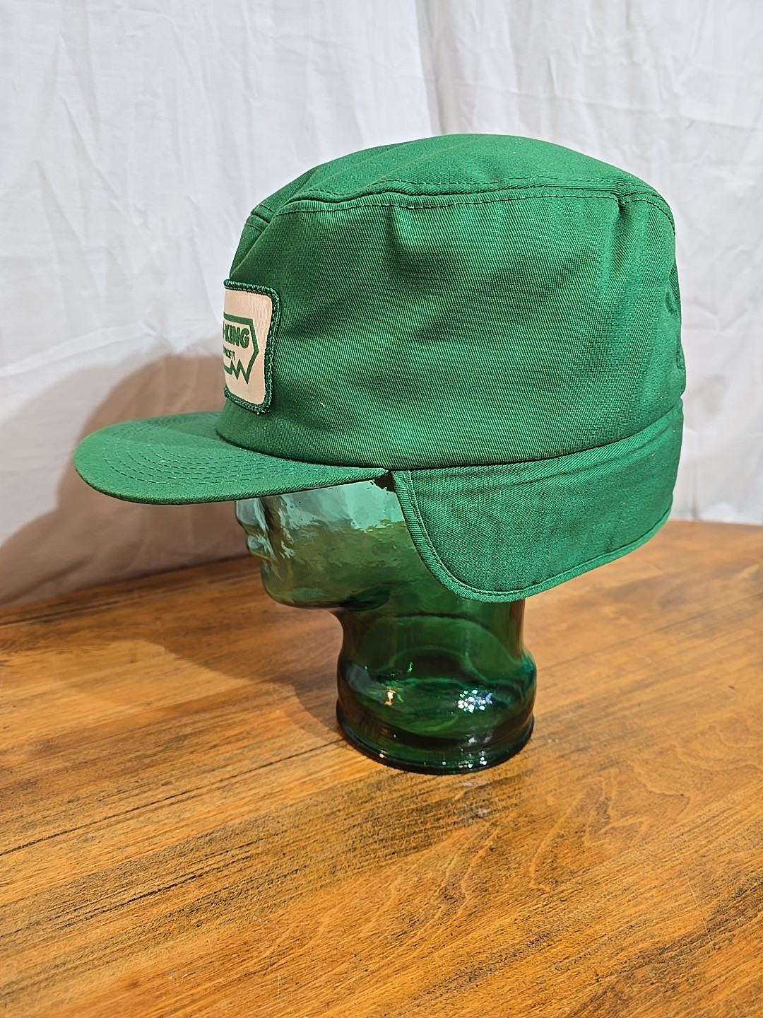 Vintage AGRI-KING KEY Patch Winter Fold Down Flaps Trucker HAT CAP Green/White