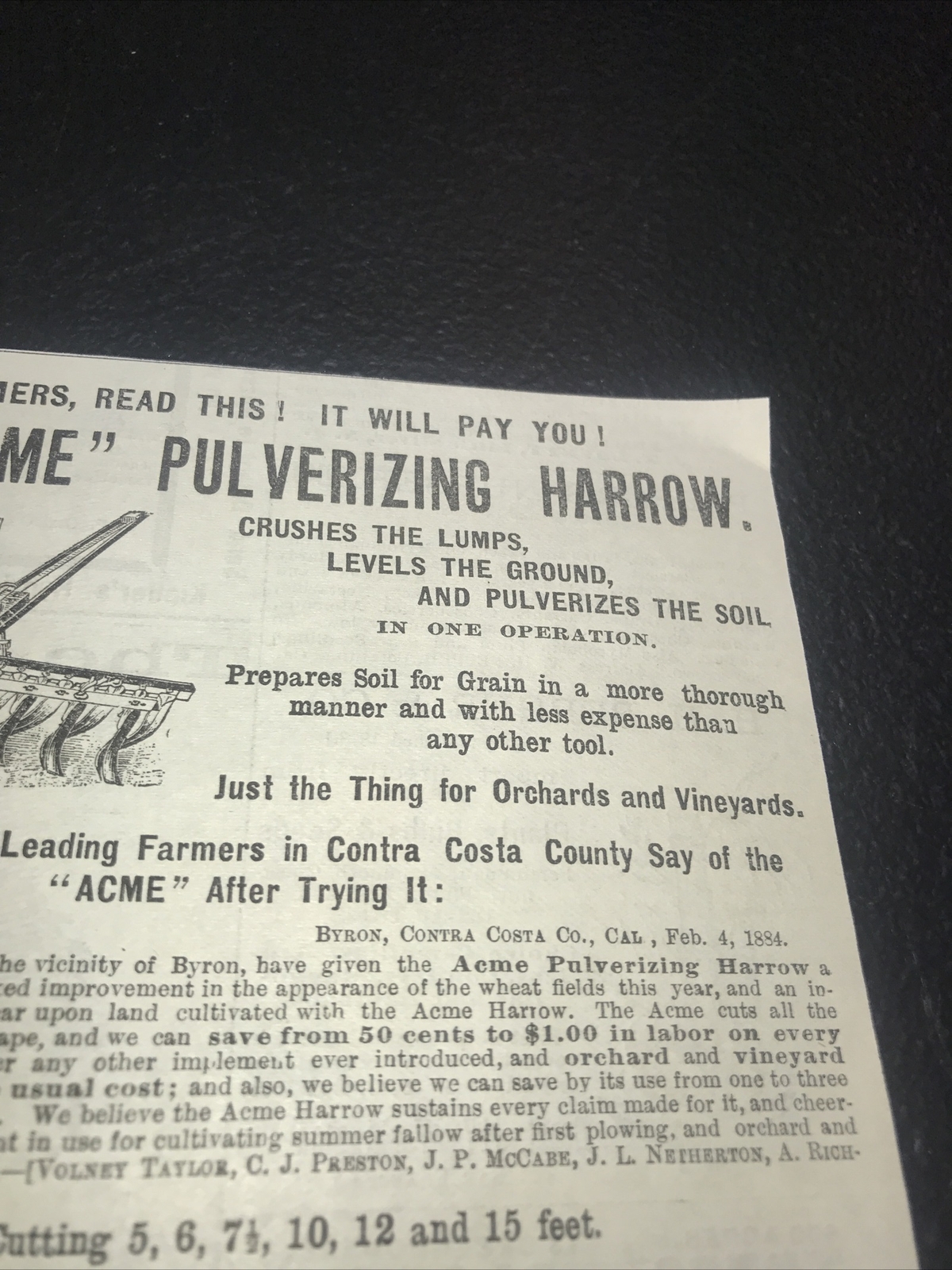 1886 Geo. Bull Plow Farm Engraving Advertising – San Francisco – California