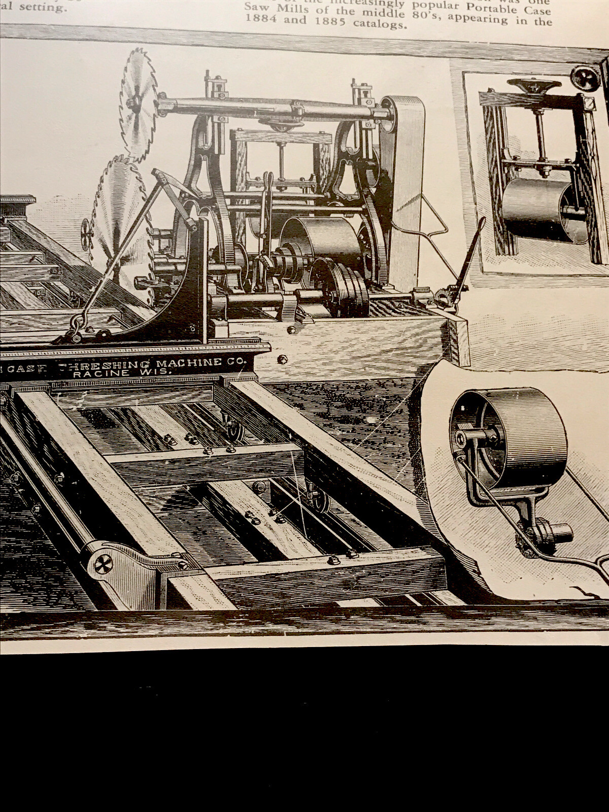 1882 J.I. Case Saw Mill & 1884 Portable Case Saw Mill Engraving Advertising