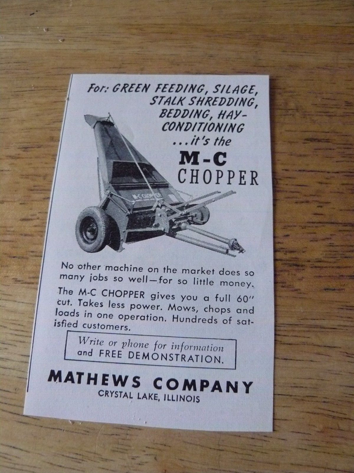 The FARM QUARTERLY -AD-SPRING 1957- M-C CHOPPER, MATHEWS CO./ Crystal Lake, ILL.