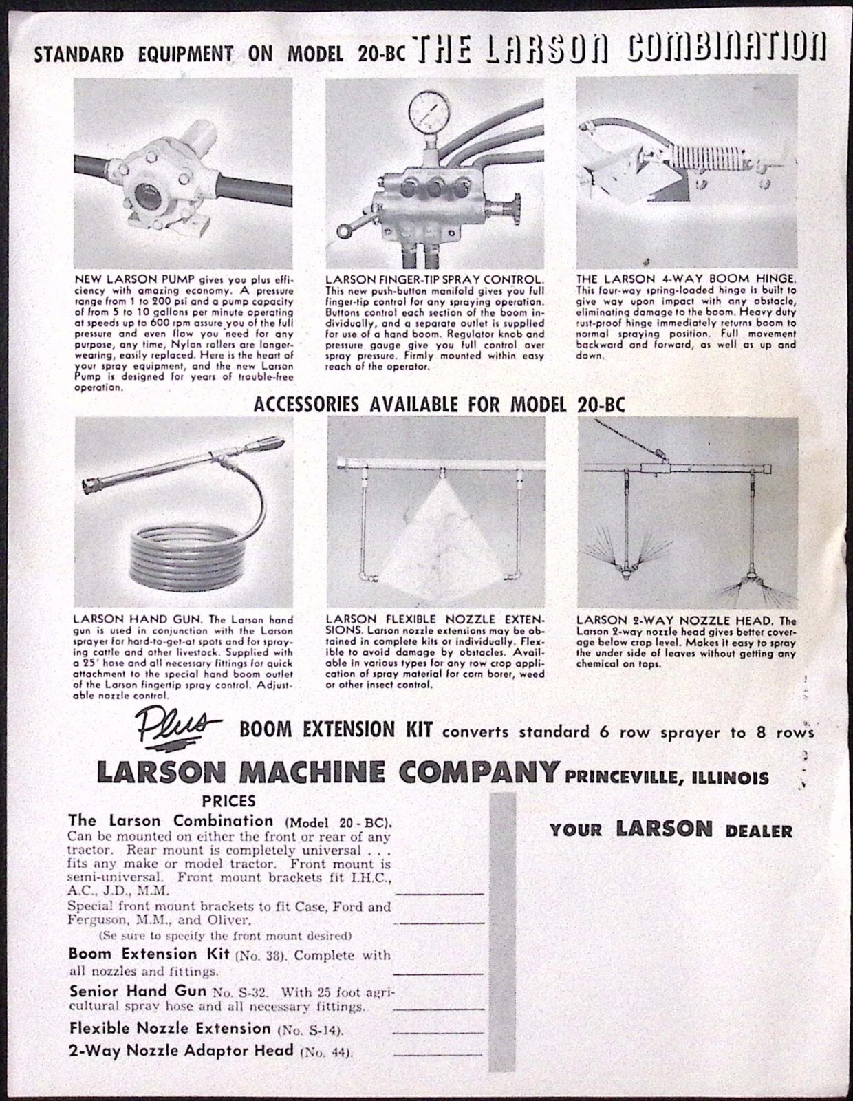 1959 Larson Combination Universal Rear Mount Sprayer Model 20-BC Brochure