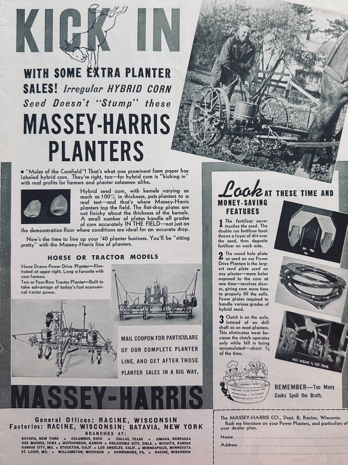 1940 Massey-Harris Planters Horse or Power Ad #5064