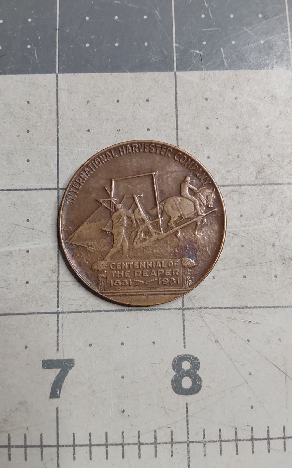 1831-1931 Centennial The Reaper Cyrus Hall McCormick Inventor Bronze Medal-1.25”