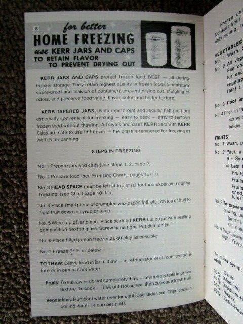 1982 Kerr Self Sealing Instruction Guide to Home Canning & Freezing -E7H
