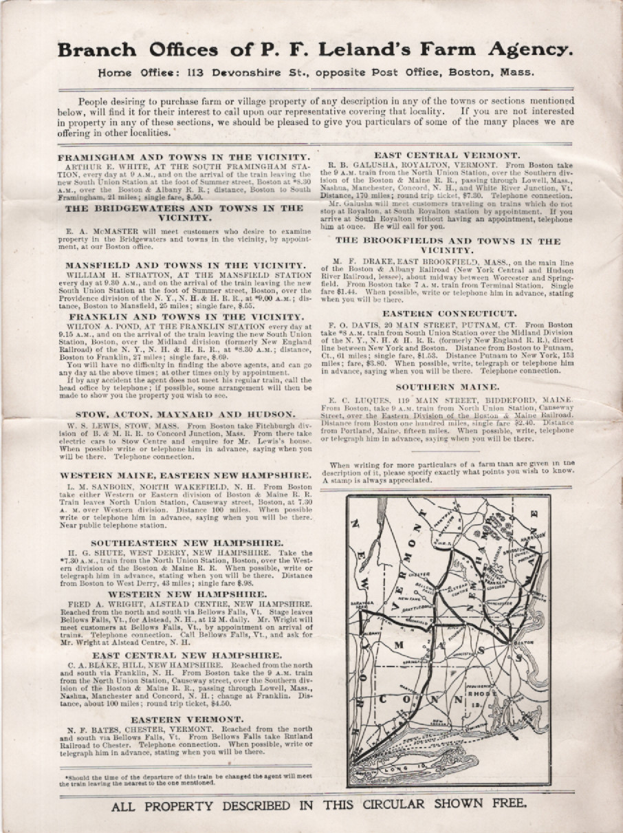 P. F. Leland&rsquo;s Farm Agency, Boston, Mass. Property Add Circular No. 44, ca 1890