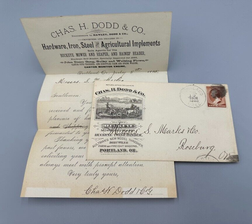 1886 BUCKEYE MOWER Dodd Advertising FARM Illustrated Postal Cover PORTLAND OR