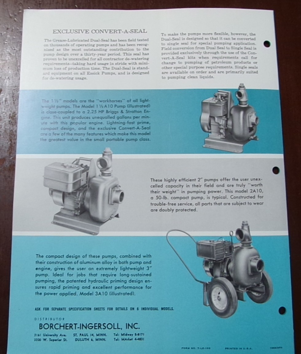 Essick Roller, Pumps Sales/Specifications Brochures 5 items, 1960-1965