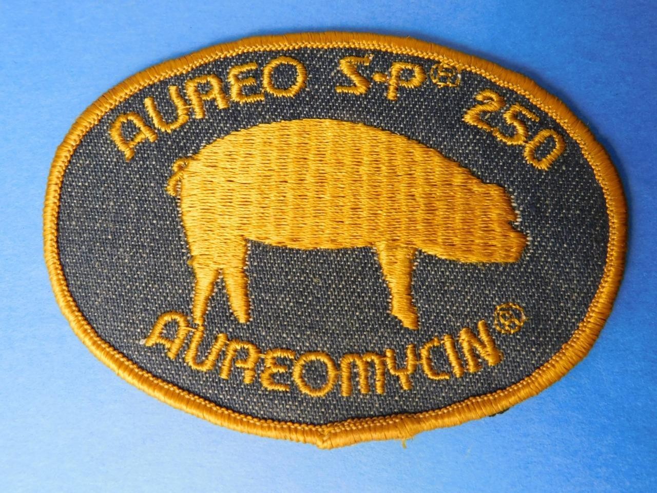 AUREO S-P 250 AUREOMYCIN HOG SWINE PIG FOOD VINTAGE HAT PATCH BADGE AGRICULTURE