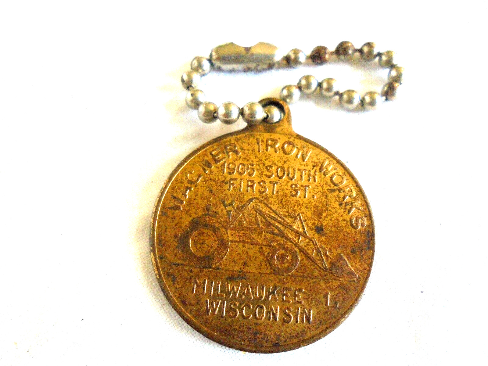 Vintage Wagner Iron Works Milwaukee Wis. Tractor Loader Advertising Keychain