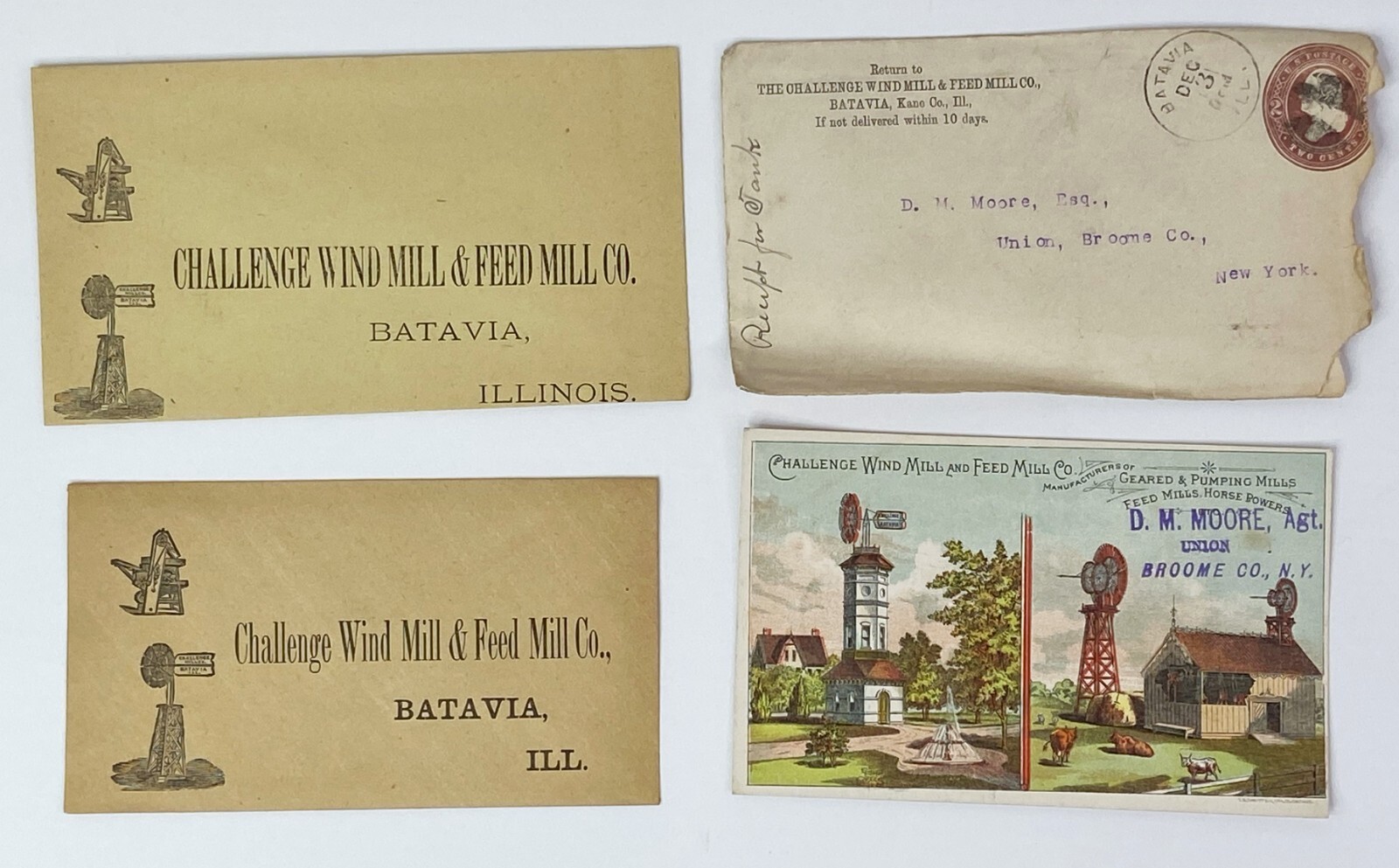 HUGE ARCHIVE Advertising Ephemera Letters – Challenge Wind Mill 1883- Batavia IL