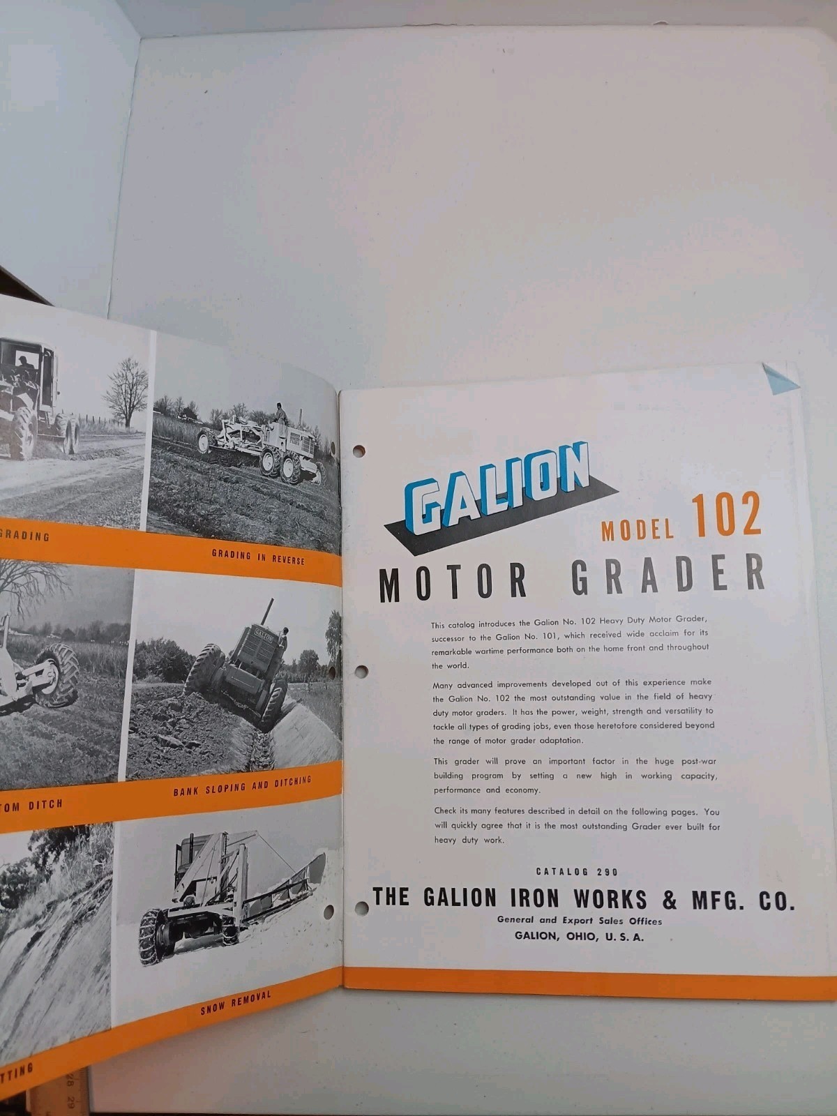 Galion Motor Grader 102 Sales Catalog No. 290 Brochure Advertising Book Specs