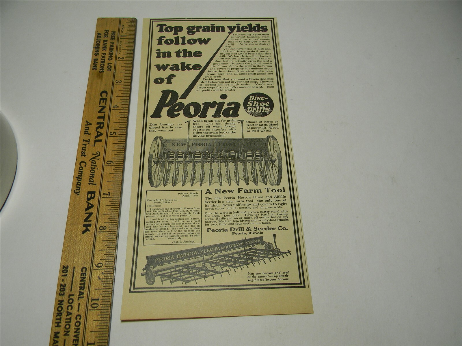 Vintage 1920s Peoris Disc Shoe Peoria Drill Co. Man Cave Farming Print Ad – 8O