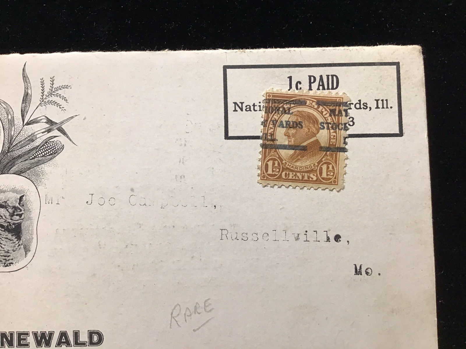 1925 NATIONAL STOCK YARDS IL WOODSON-FENNEWALD LIVE STOCK COMMISSION HOG PRICING