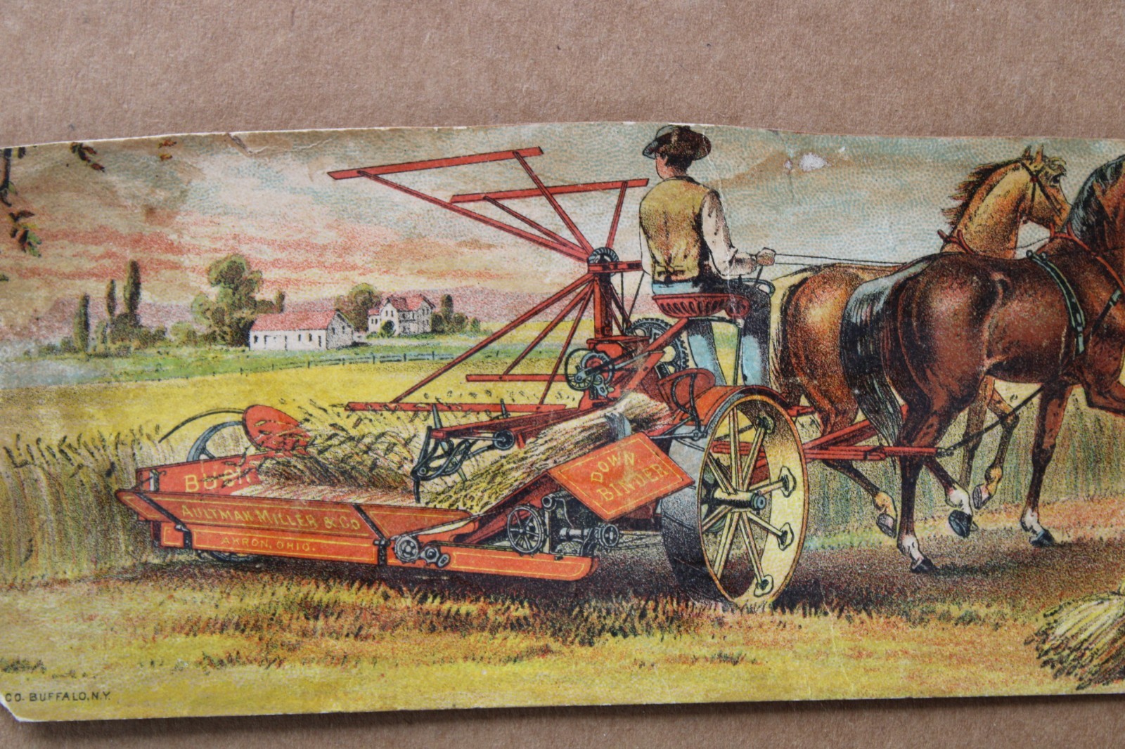 RARE ANTIQUE 1800&rsquo;s AULTMAN MILLER CO. FRONT CUT MOWER Old 6 in. Trade Card Sign