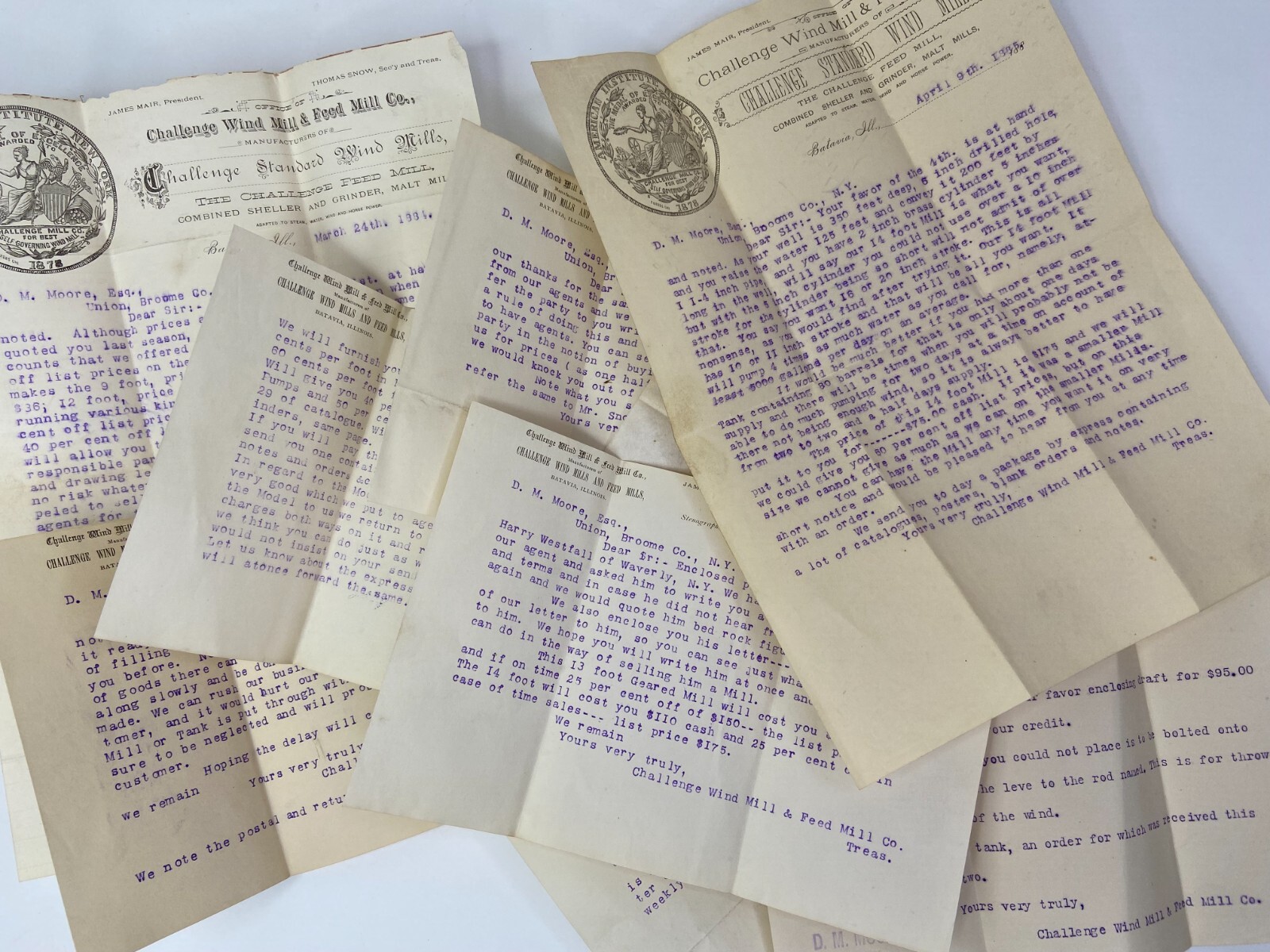 HUGE ARCHIVE Advertising Ephemera Letters – Challenge Wind Mill 1883- Batavia IL