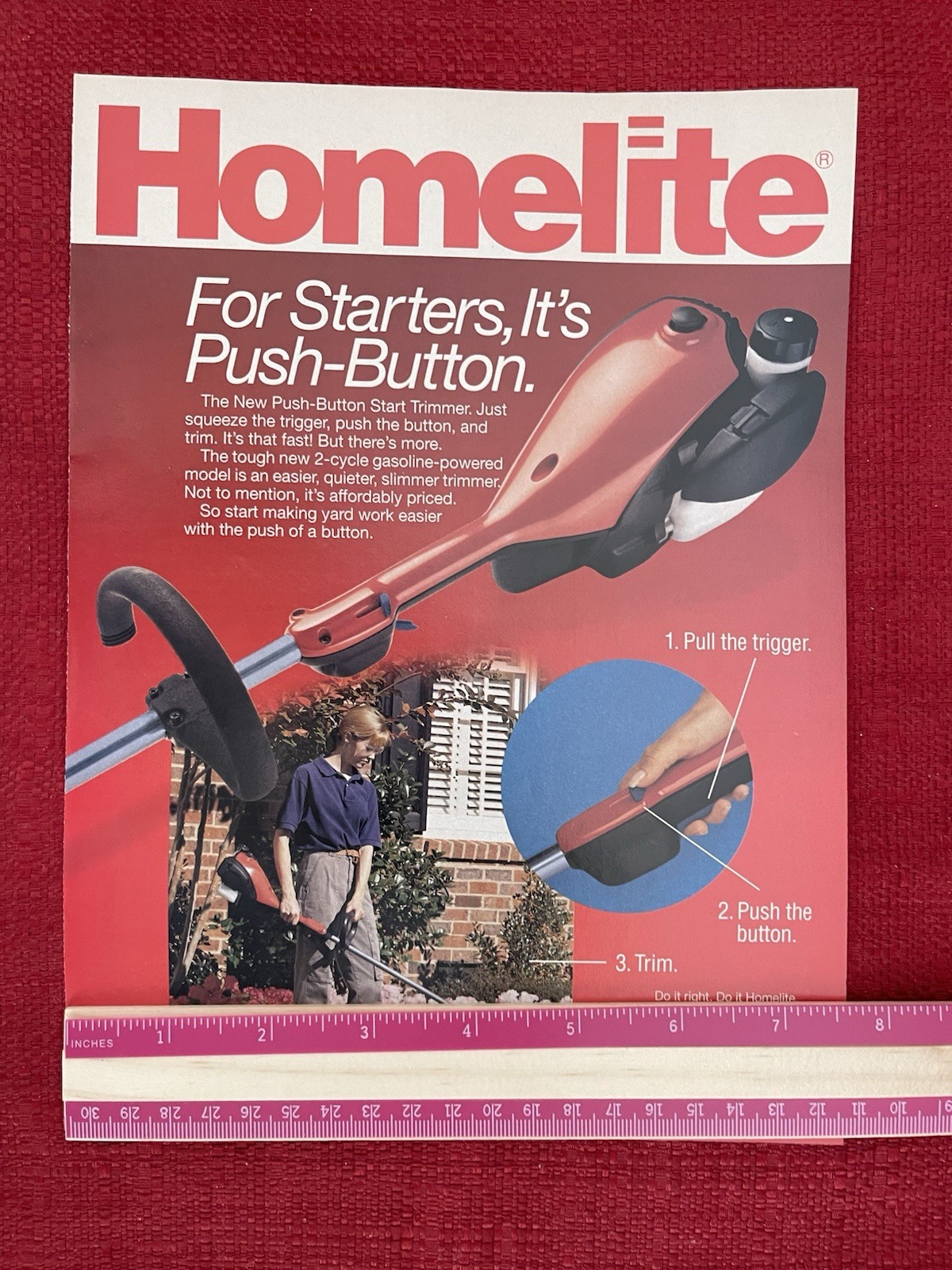 Vintage 1995 Print Ad Homelite Push Button Start Trimmer Weed Lawn Advertisement