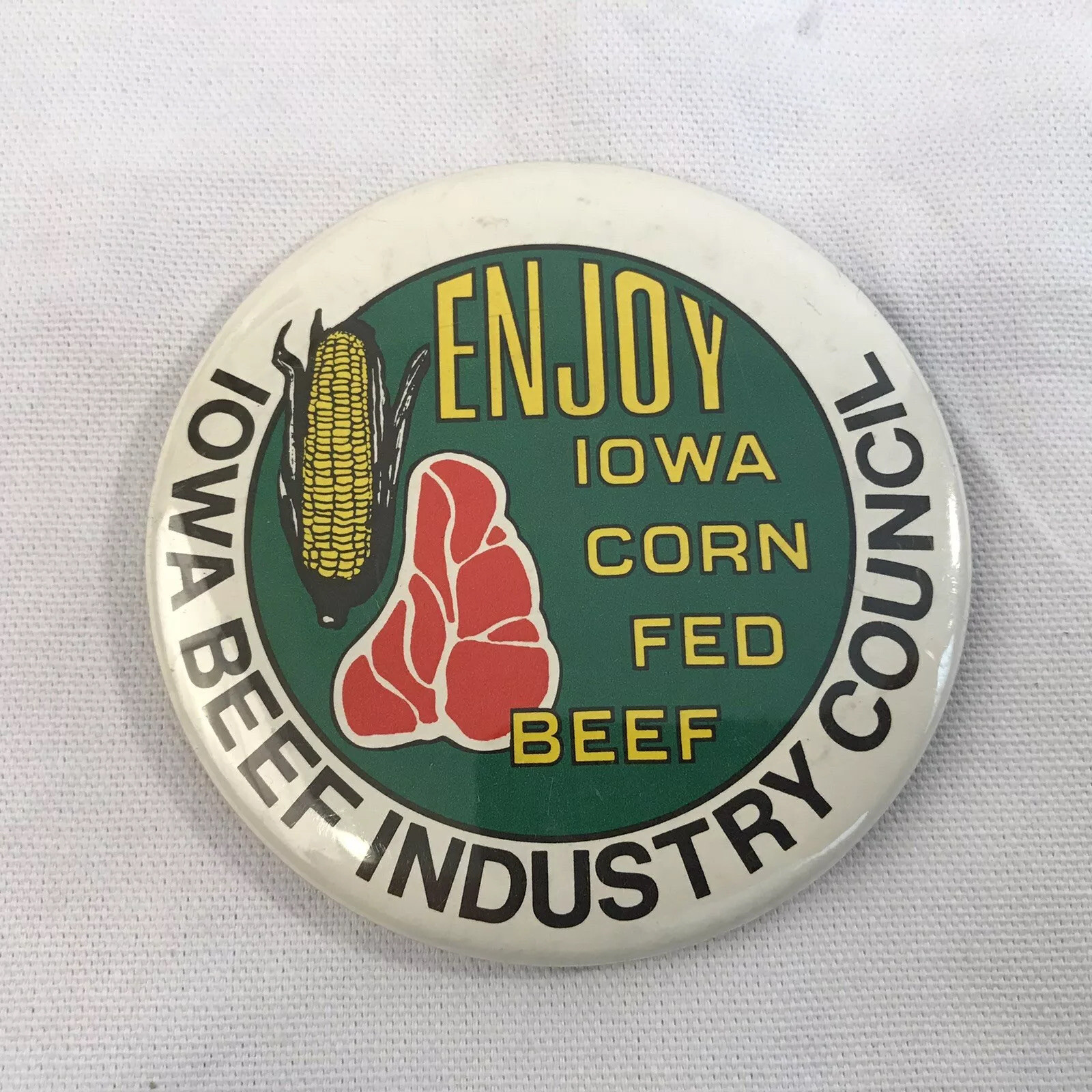 Vintage Enjoy Corn Fed Beef Iowa Beef Industry Council Advertising Pinback 3.5&Prime;