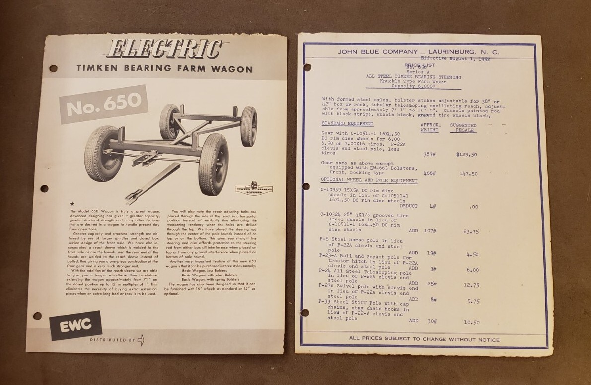 VINTAGE 1950s Electric Timken Bearing Farm Wagon Advertising Literature Brochure