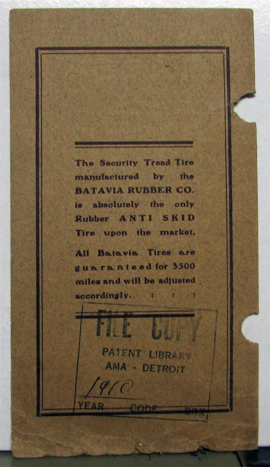 1910 Batavia Tires Net Prices To Consumers Sizing Tubes Sales Folder