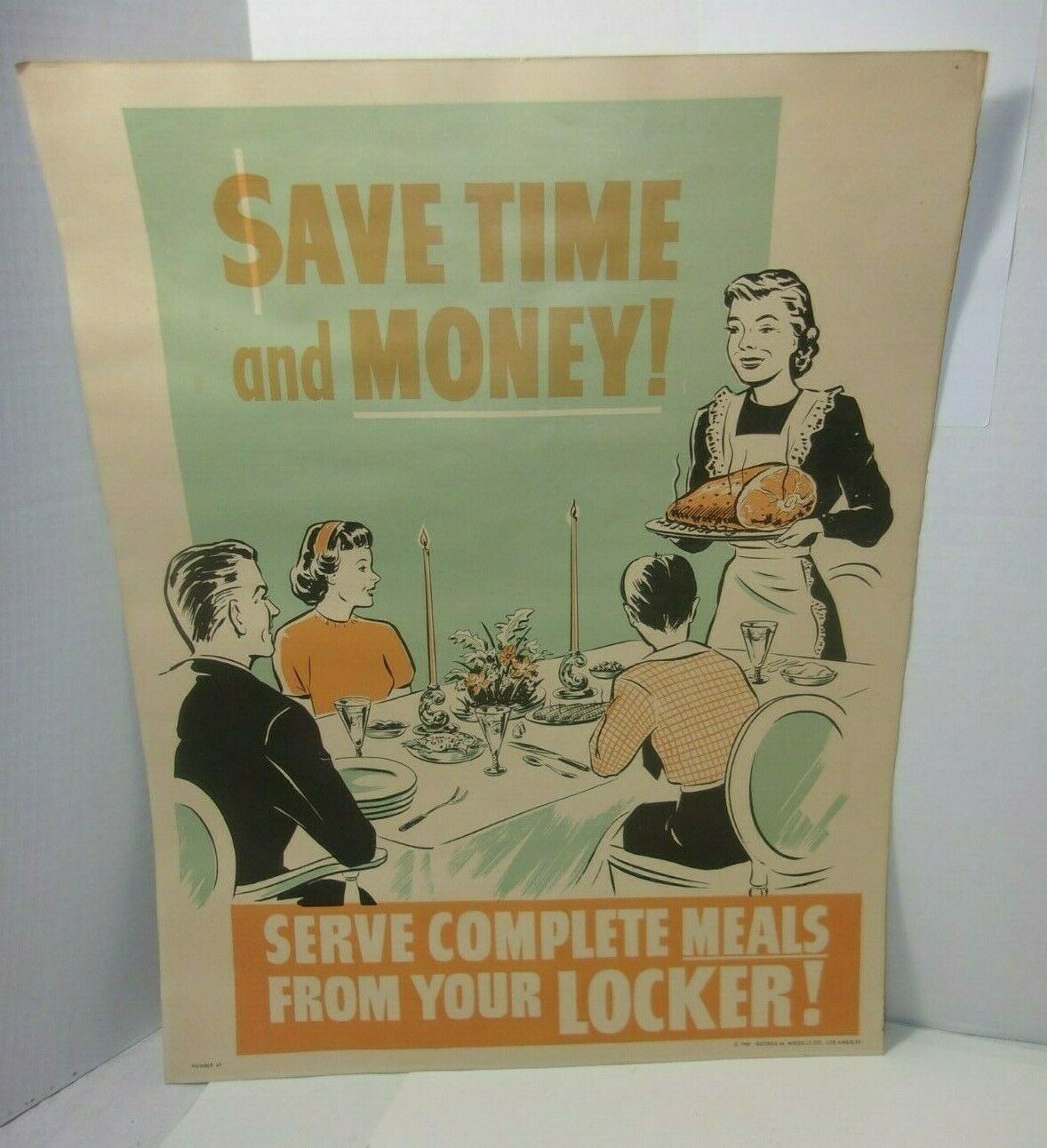 Meat Locker Butcher Shop Advertising Farm Cattle Beef 1950&rsquo;s Vintage Sign Poster
