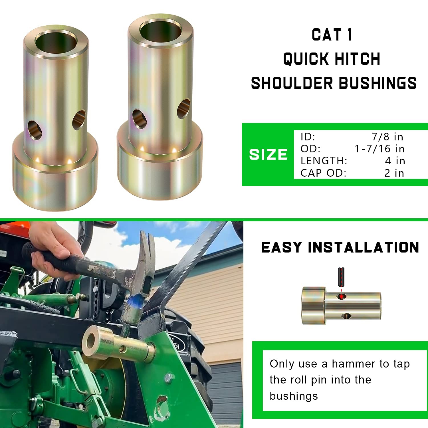 2 Pairs of Cat 1 Quick Hitch Adapter Bushings Set for Category I 3Point Tract…