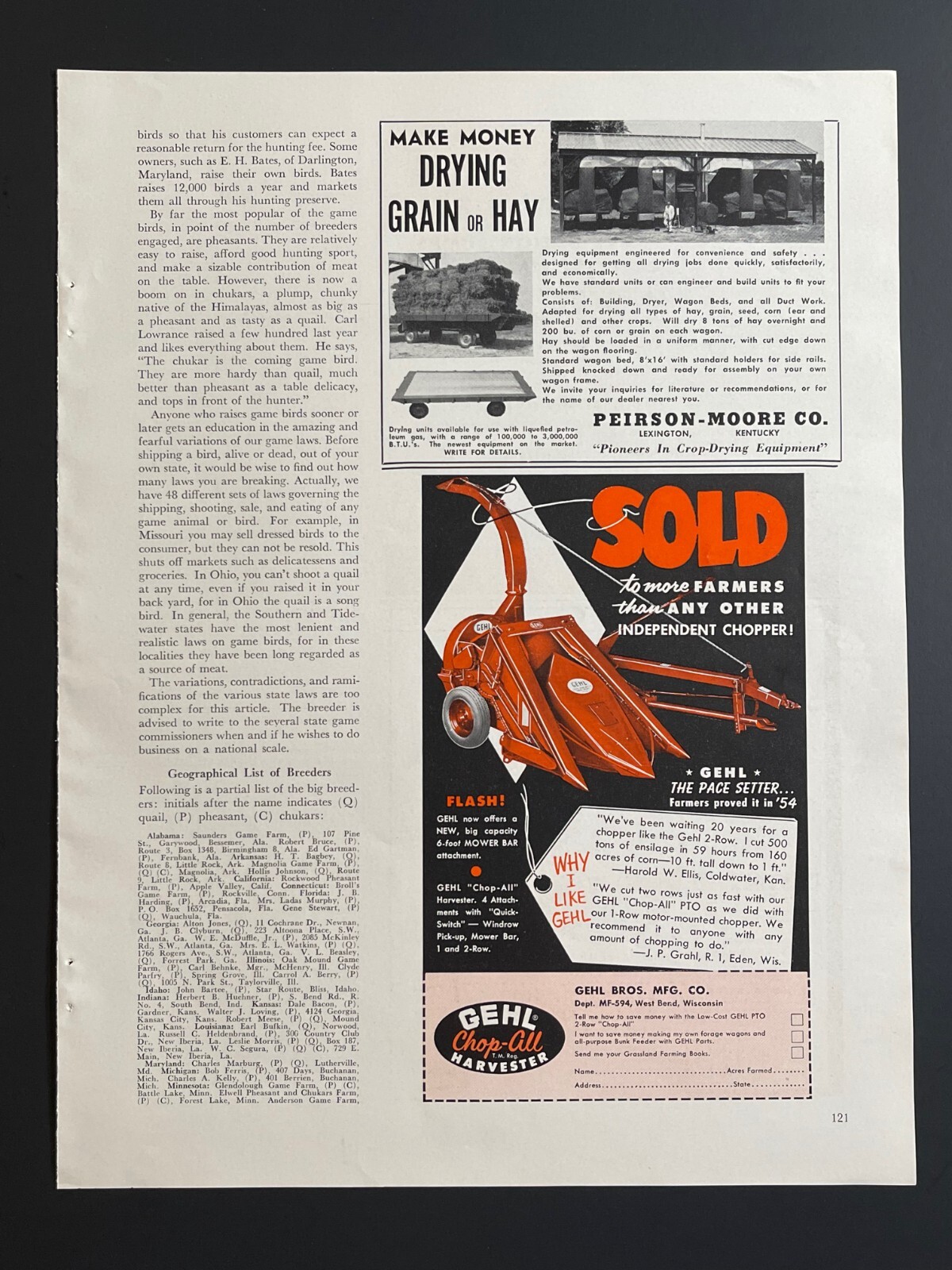 1954 GEHL Pull Type Forage Harvester – Original Print Advertisement (8in x 7in)